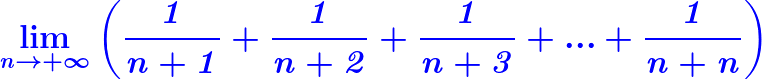   م نهاية سهلة مألوفة  Gif.latex?\dpi{200}%20\boldsymbol{\mathit{{\color{Blue}%20\lim_{n\rightarrow%20+\infty%20}\left%20(%20\frac{1}{n+1}%20+%20\frac{1}{n+2}%20+%20\frac{1}{n+3}+..
